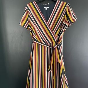 Med length, striped dress.